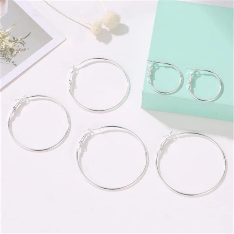 6 Pairs Fashion Hoop Earrings Set For Women Silver Color Round Circle Earring Studs Female Trendy Ladies Party Jewelry Gift
