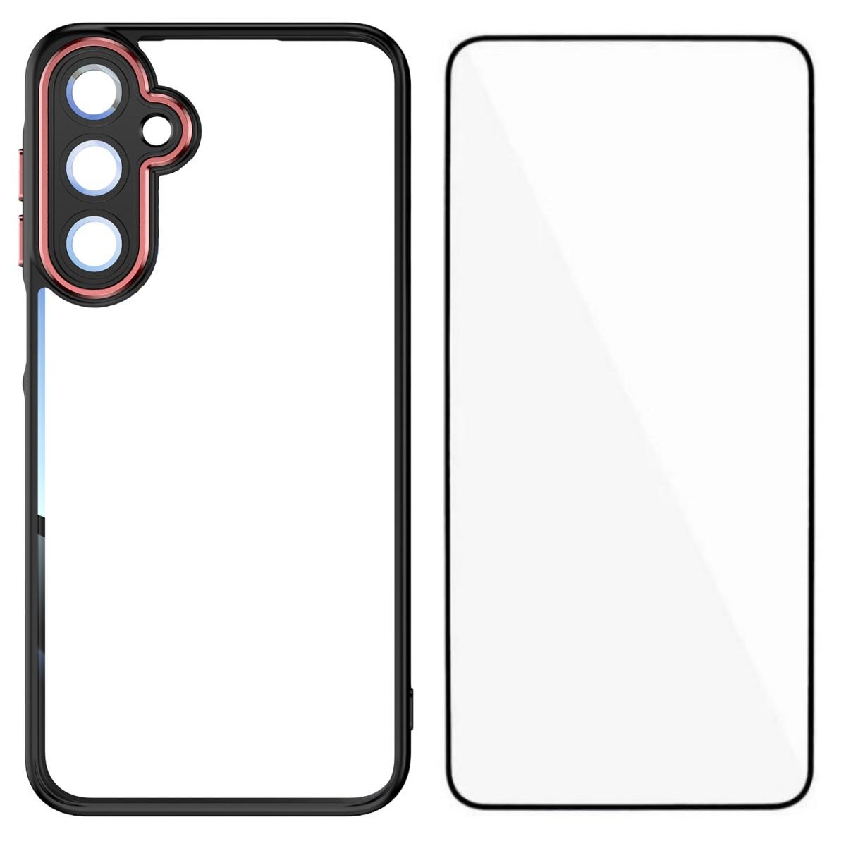 

For Samsung Galaxy A16 4G/Galaxy A16 5G TPU Case WANLONFENG Shockproof Clear Phone Cover with Tempered Glass Film Black Red