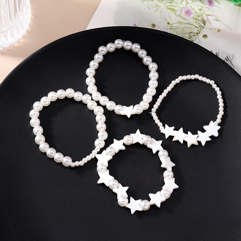 4pcs Elegant Pearl Bracelet Women Girls Starfish Beaded Bracelets Holiday Party Jewelry Gifts