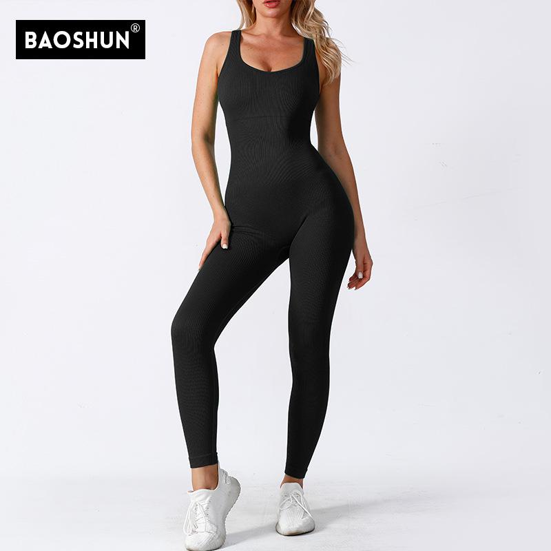 Baoshun Ribbed Seamless Yoga Jumpsuit with Chest Pad for High-Intensity Training