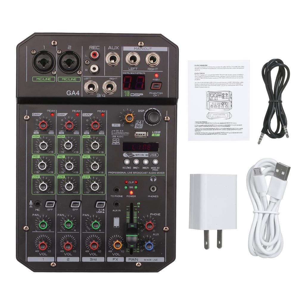 Musical Mini Audio Mixer Multi Function Effects Mixing Console USB BT Connection 48V Phantom Power for Conference