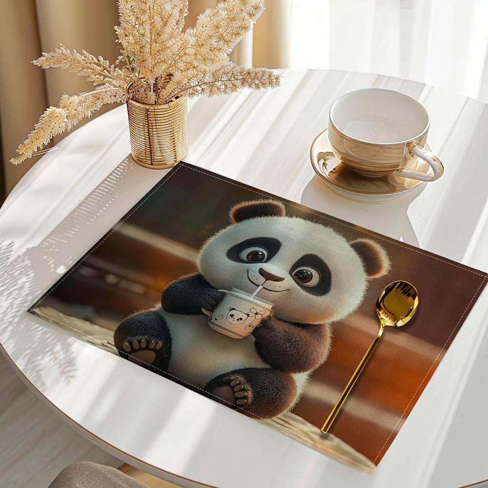 

4/6/8pcs Linen Placemat Panda Tea Cup Cute Animal Design Washable Heat Resistant Kitchen Dining Table Mat Home Decor 4Pcs-30X45cm(12X18in