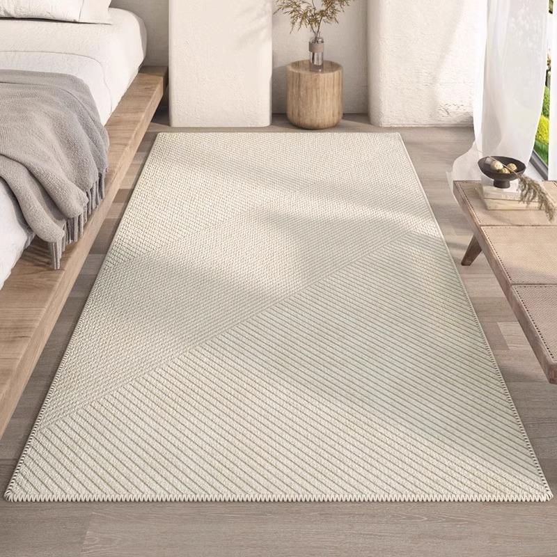 Modern Simple Curve Geometric Carpet Light Beige Loop Pile Material Bedroom Living Room Non-Slip Floor Mat Home Decor