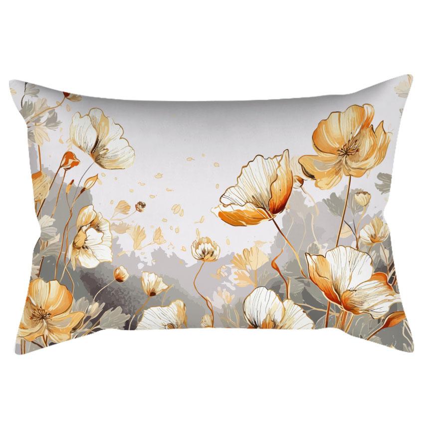 Chinese Retro Watercolor Golden Floral Print Pillowcase Home Sofa Cushion Pillowcase