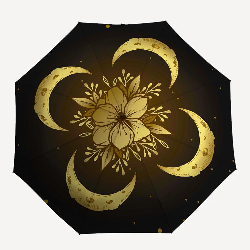 Golden Moon Phases and Floral Mandala Wall Art PrintUmbrella, Portable 3-Fold Umbrella for Men & Women,Christmas Gift ES109