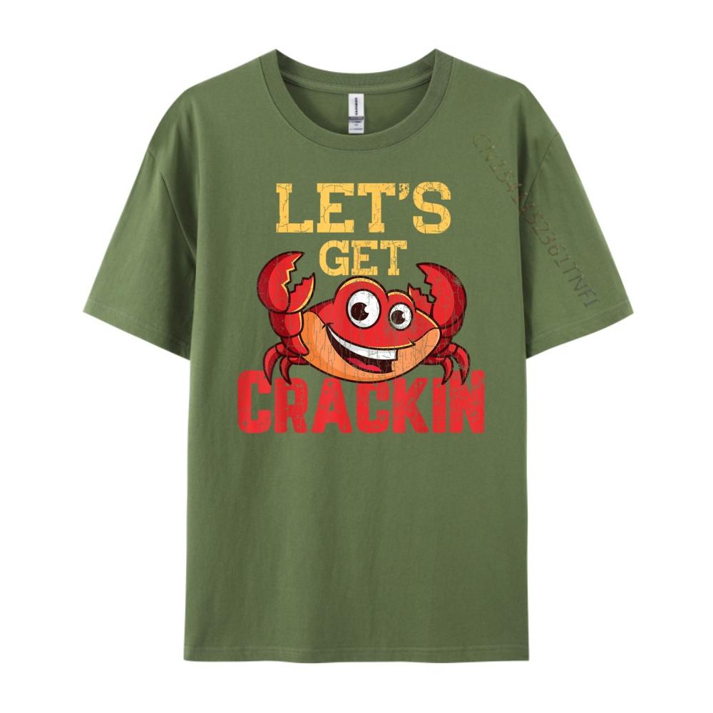 Lets Get Crackin Funny Crab Crabbing Crabs Lover Graphic White T Shirt Men Men Clothing Gothic Style