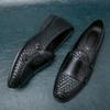 Retro New Men Knit Pattern Patent Leather Casual Monk Strap Shoes Luxury Designer Male Formal Wedding Dress Homecoming Footwear