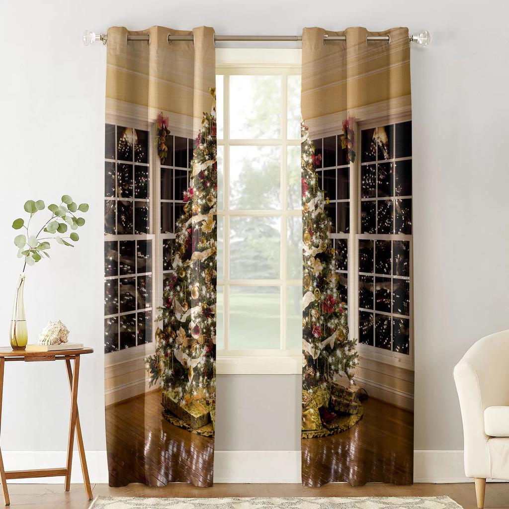 3D Christmas Tree Curtains 2-Panel Luxury Sunshade for Living Room Bedroom Home Decor Merry Christmas