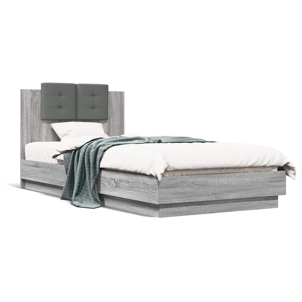 Bed Frame with Headboard and LED Lights Gray Sonoma 90x200 cm