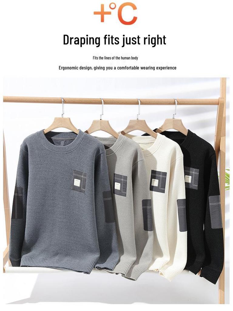 Plüsch-Winterpullover für Herren: Dicker Samt Langarm-Basisschicht für Jugendliche & Teenager