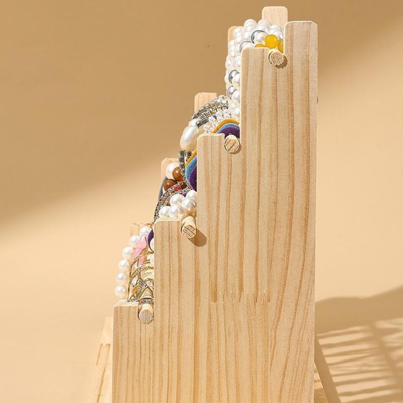 Tiered Stepped Wood Jewelry Holder Rack For Bracelet Necklace Storage Wooden Construction Wrist Accessories Holder