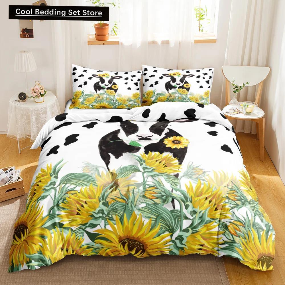 

Пододеяльник с принтом коровы, рисунок в виде животного, коровы, рисунок из мультфильма, фермерское хозяйство, подсолнух, комплект постельного белья из полиэстера, двуспальная кровать размера «king-size» EU single(135x200cm)