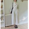 Two Sheep Twilight Linen Long Sleeve Dress: Women's Draped Waist Apricot Cotton