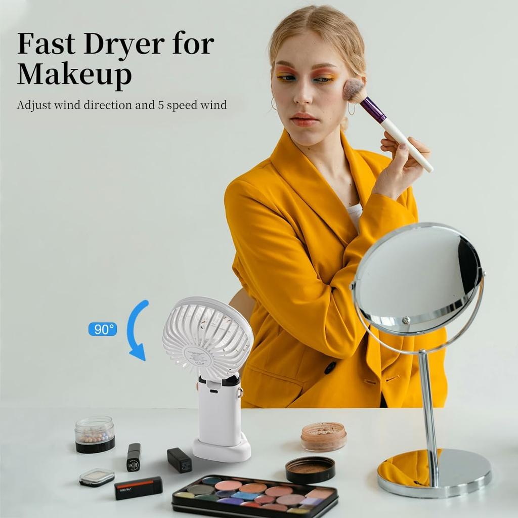 Handheld Mini Fan 1200mAh Foldable Portable Desk Outdoor Neck Hanging 5 Speed USB Rechargeable Fan Phone Stand Display Screen