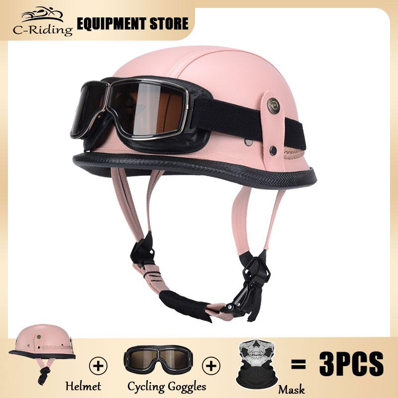 Germany Imported Helmet DOT German World War II Vintage Steel Helmets Motorcycle Half Helmet Leather Half Cover Locomotive