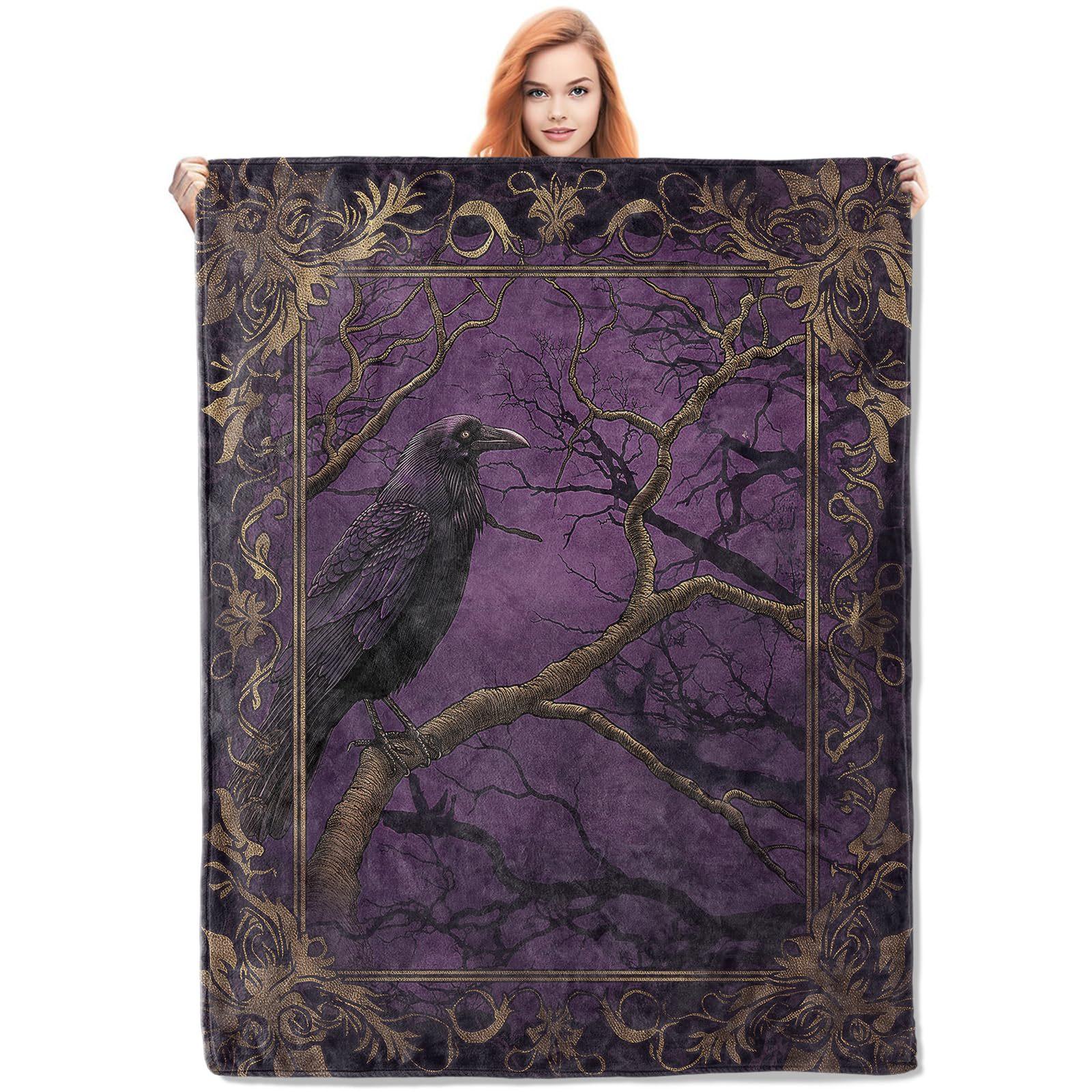 

Gothic Crow digital-printed polyester Bedroom velvet flannel soft sofa cover blanket Fleece soft sofa cover blankets for beds 75x90cm