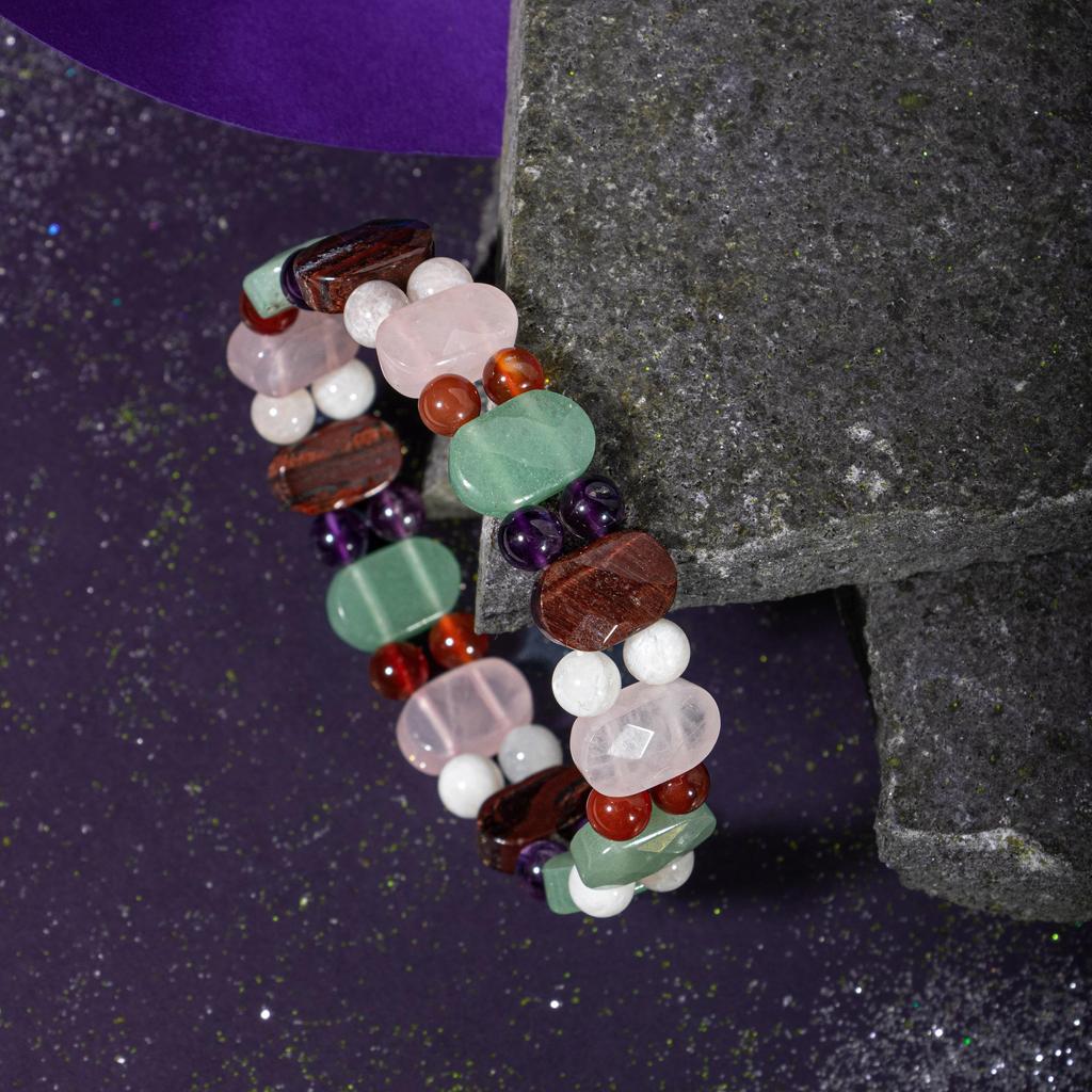Cancer Bracelet Amethyst, Moonstone, Tiger Eye, Red Agate, Rose Quartz, Green Aventurine