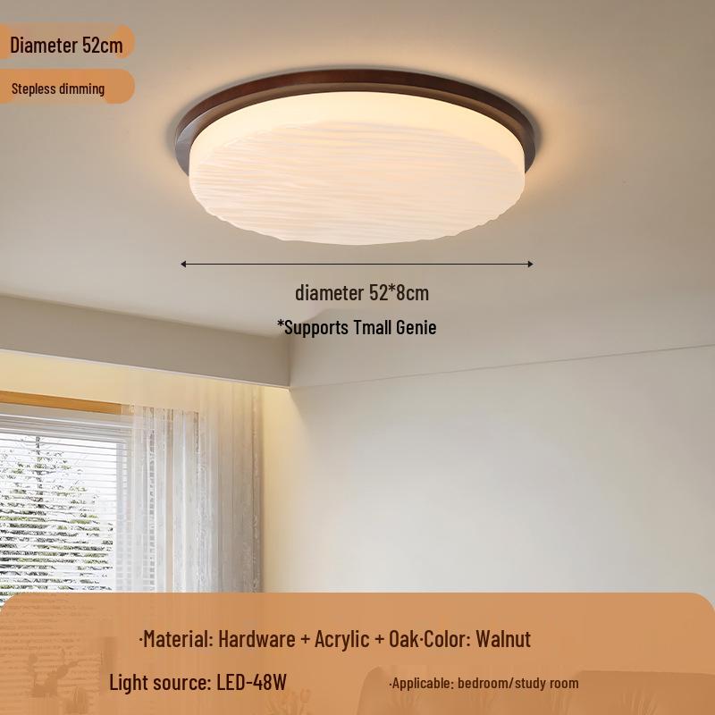 Ultra-Thin Mid-Century Walnut Ceiling Light for Bedroom & Living Room - Full Spectrum Eye Protection