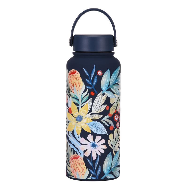 1L Thermos Cup Large Capacity Wide Mouth Portable Vacuum Sports Kettle Outdoor Printing Water Cup Female