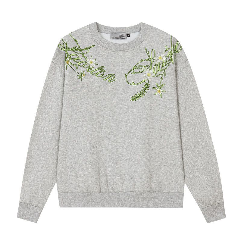 HACR Necklace Harshandcruel American Street Handwritten Flower Necklace Couple Sense Crew Neck Pullover Sweatshirt