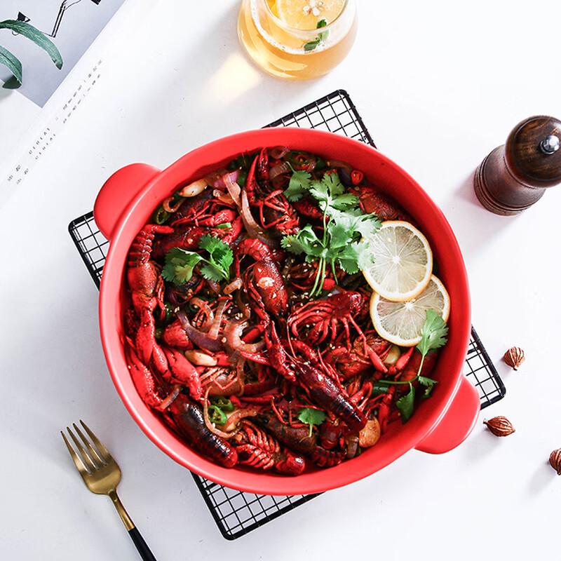 Plat à gratin et de service en céramique à double poignée, style nordique