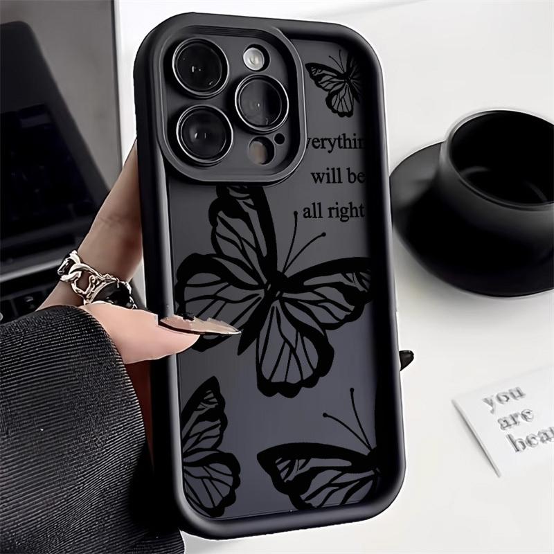 Black Butterfly Silicone Phone Case For iPhone 11 13 14 12 15 17 16 Pro Max XR XS Candy Color Soft Cover