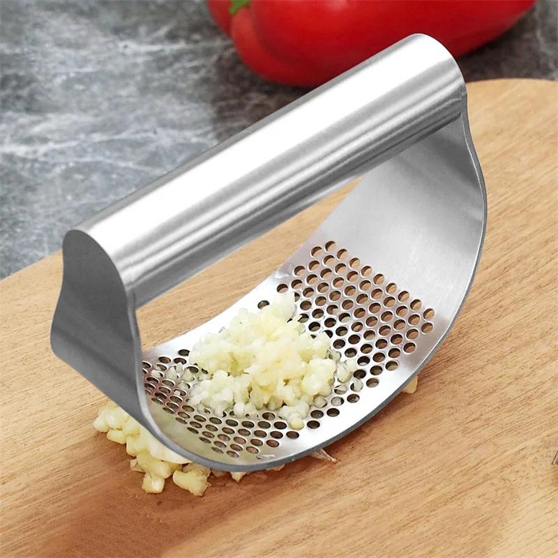 Manual Garlic Press Curved Garlic Grinding Slicer Chopper Multi-function Stainless Steel Garlic Presses Cooking Gadgets Tool