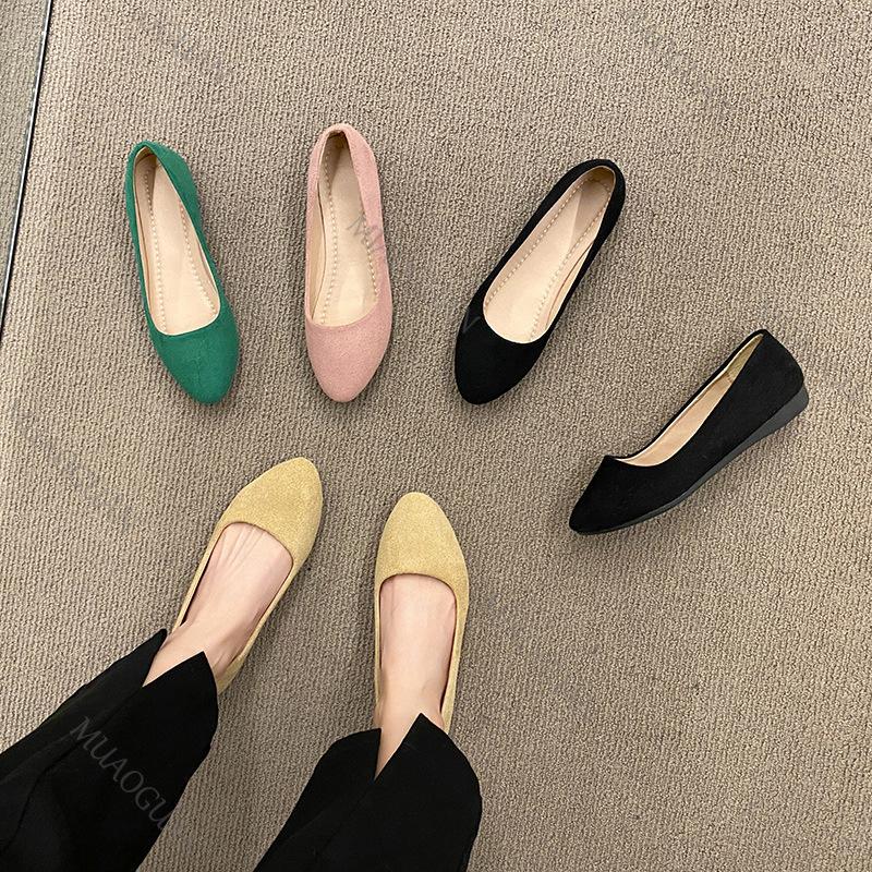 Fashion Women Flats Slip on Candy Color Woman Boat Shoes Black Suede Ladies Ballet Flats Spring Autumn Casual Round Head Single Shoes