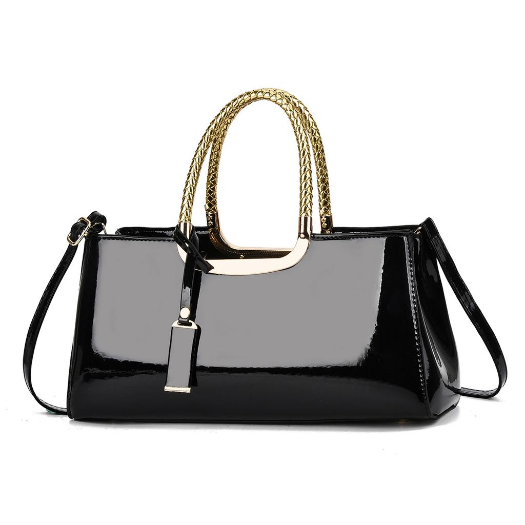 Fashionable Shiny Leather Handbag Large Capacity Retro Fashion Shoulder Bag