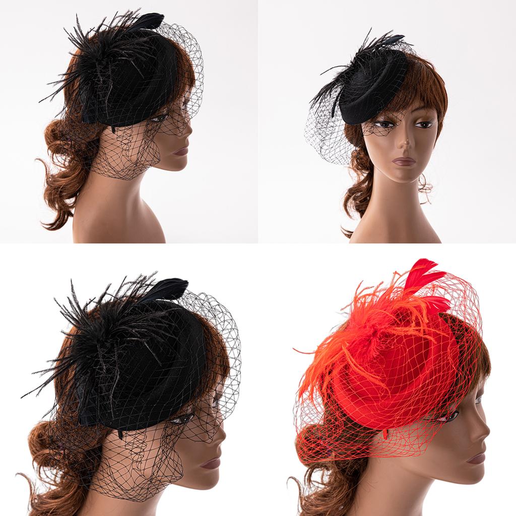 Tea Party Fascinator Derby Hat Women Fascinator Headband Veil Feather Fascinator Derby Pillbox Hat Cocktail Veil Mesh