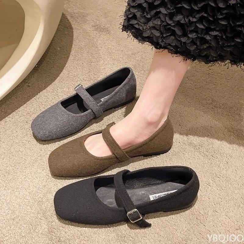 Ladies Retro suede Shoes Square toe buckle flat shoe Mary Jane Elegant Women's Shoes Casual comfortable flats Zapatos Mujer