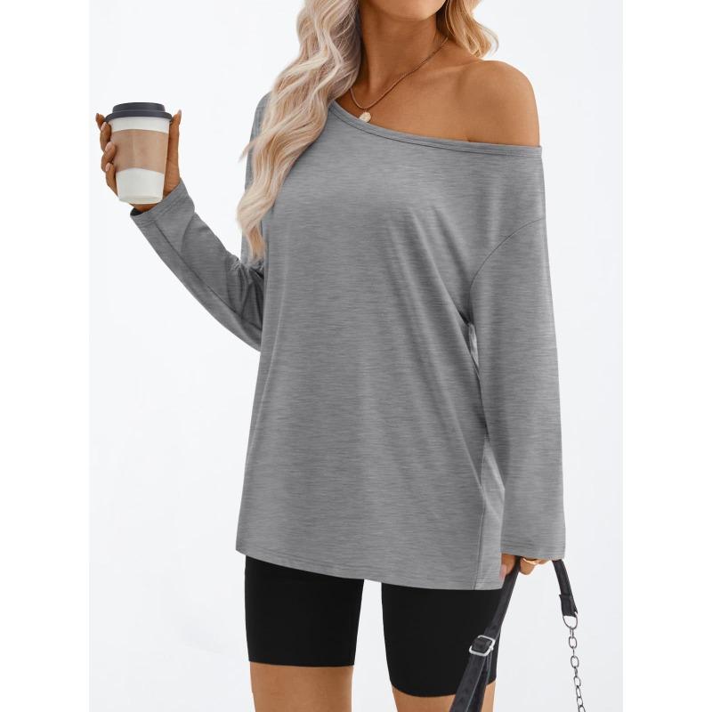 Women S Color Block Off Shoulder Hooded Long Sleeve Casual Sports T Shirt