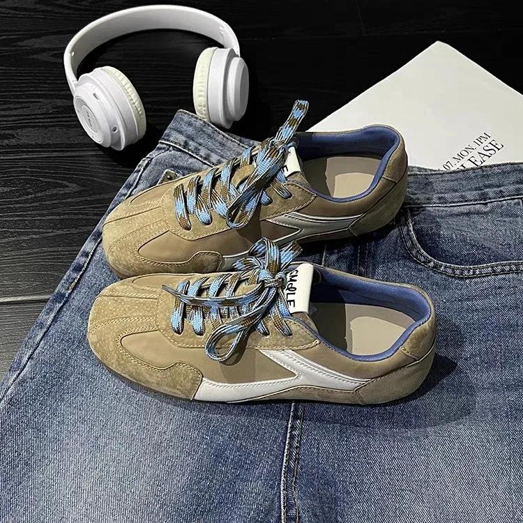 Fashion Women's Sneakers Thin-soled Designer Shoes New Wine Red Retro Cow Leather Splicing Design Walking Shoes Skeleton Correction 40