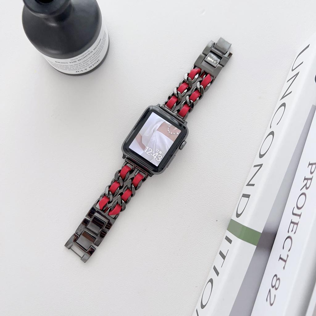 Metall-Lederarmband für Apple Watch 49 mm 45 mm 41 mm 44 mm 40 mm 42 mm 36 mm Damen-Uhrenarmband für iWatch Serie 10 9 8 7 6 5 4 SE