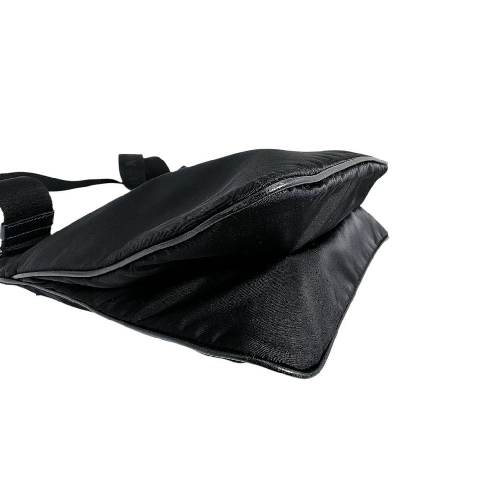Prada Diagonally Hung Triangle Logo Shoulder Bag Nylon Black Unisex Used