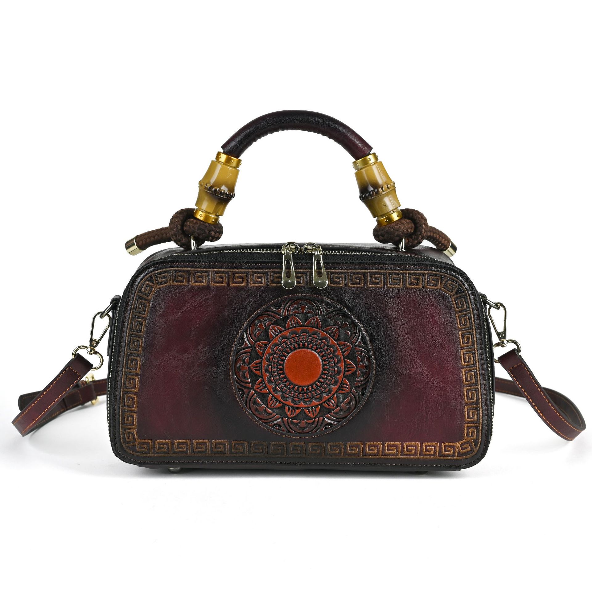 

Johnature, женская сумка с тиснением в стиле ретро, ​​универсальная кожаная сумка в китайском стиле, сумки через плечо для отдыха бордовый