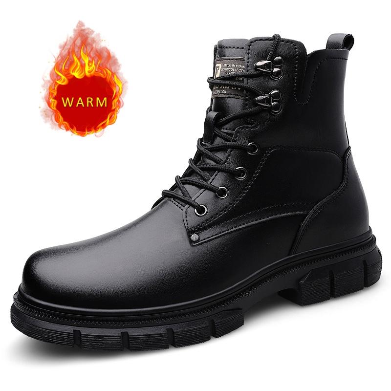 

Модная мужская повседневная обувь из натуральной кожи, зимние оксфорды с высоким берцем, толстая подошва, флисовая подкладка, для работы, для походов, мужские ботильоны на шнуровке 46