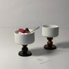 Französischer Vintage-Dessert-Eisbecher aus Keramik mit hohen Beinen, Retro-Holzgriff, Tee-/Obst-Untertasse, Puddingbecher, Kerzenhalter