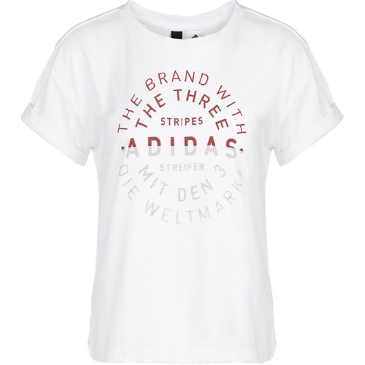 Adidas Emblem Letter Print Round Neck Fashion Pullover Short Sleeve T-Shirt Women T-Shirts White DJ1601 XL
