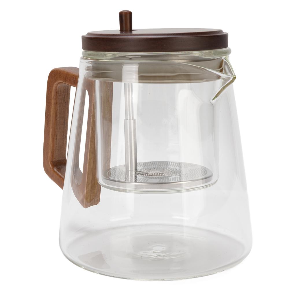 Teekanne mit Sieb Glas 750ml Hitzebeständig Wasserabtrennung Infuser Teekanne mit Holzgriff für Zuhause Büro Stil 2