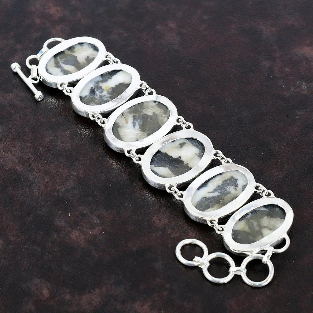 White Buffalo Turquoise Bracelet Gemstone Bracelet 925 Sterling Silver Bracelet Adjustable Chain Bracelet Handmade Bracelet Anniversary Gift