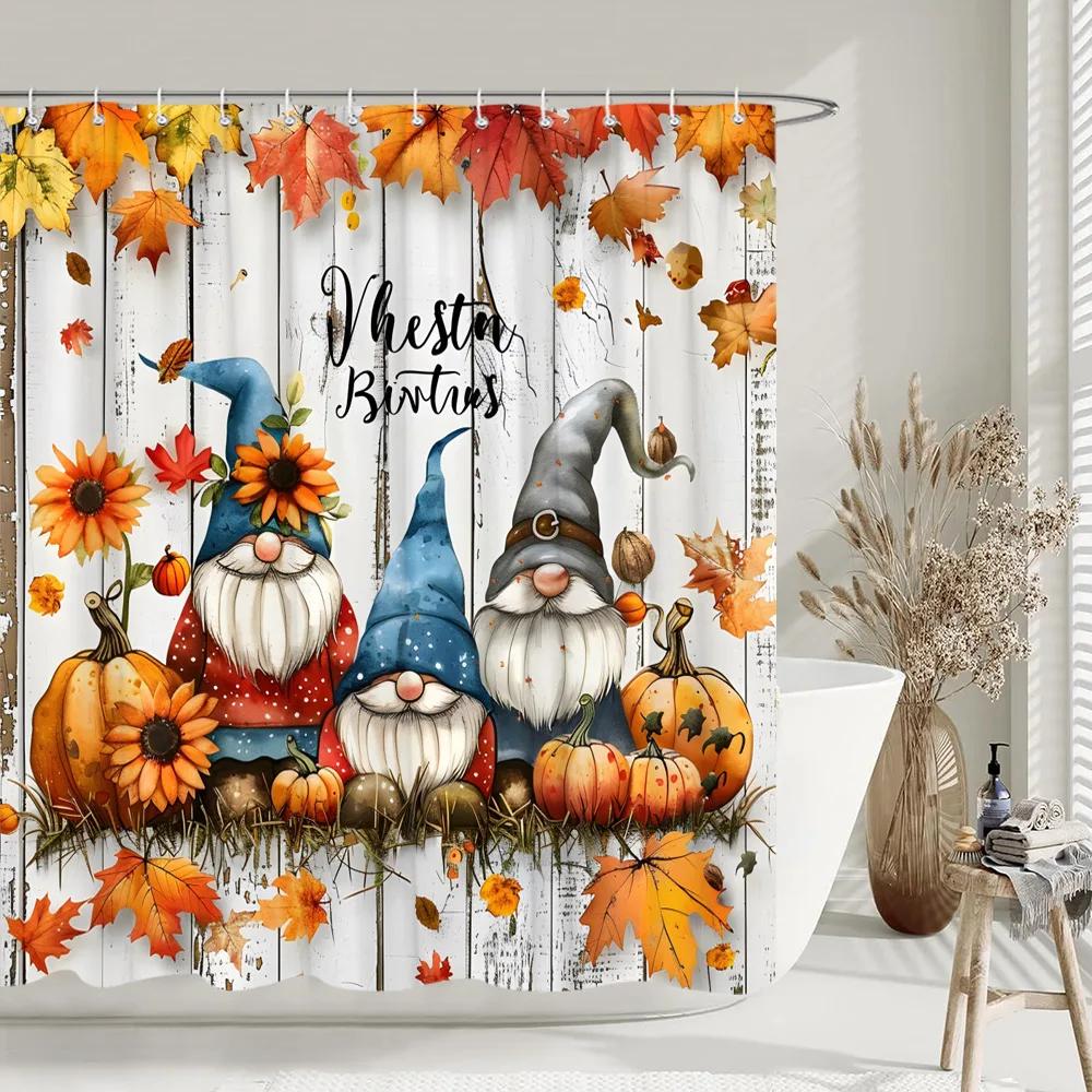 Rustic Farms Pumpkin Shower Curtain Thanksgiving Autumn Sunflower Polyester Fabric Shower Curtain Bathroom Decorative with Hooks