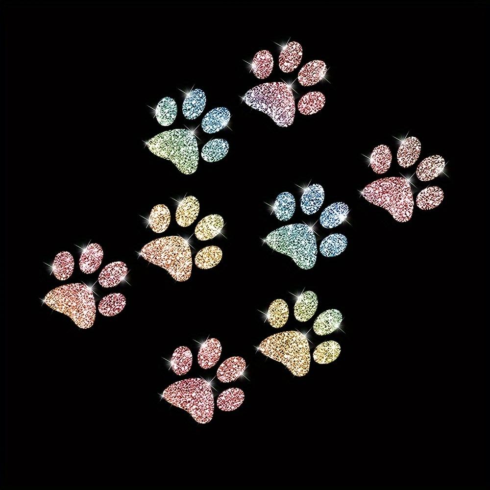 8pcs Sparkling Paw Print Car Stickers Reflective Vinyl Decals for Cars, Motorcycles & Laptops, Multi-Color Glitter Animal Theme, Self-Adhesive