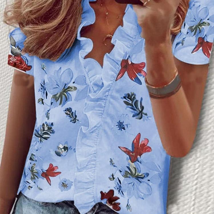 Frühling und Sommer Neues Kurzarm Rüschenhemd Mode Damen Bluse