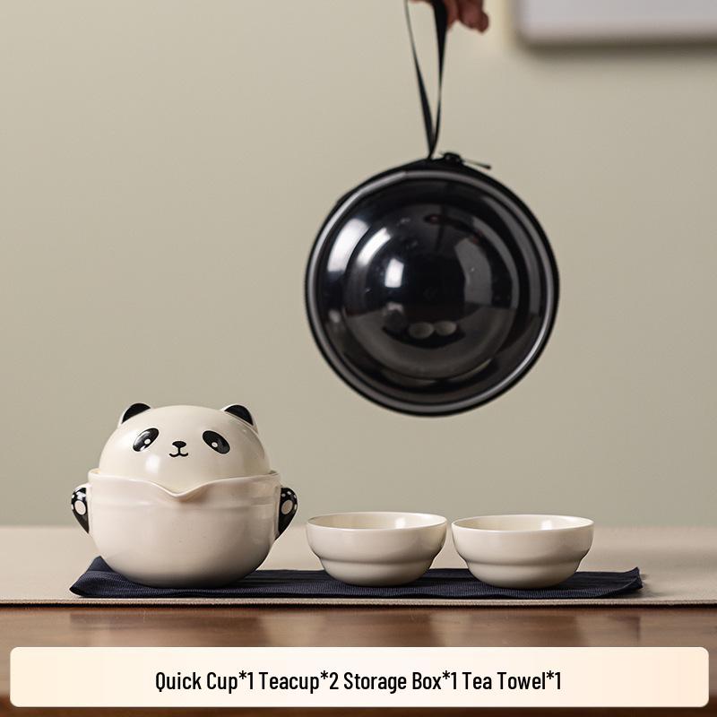 Ru Ware Panda Travel Tea Set: Portable Outdoor Kung Fu Set with One Pot and Three Cups