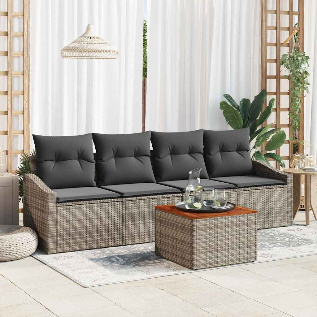 Garden Sofa Set with Cushions 5 Pcs Grey Poly Rattan