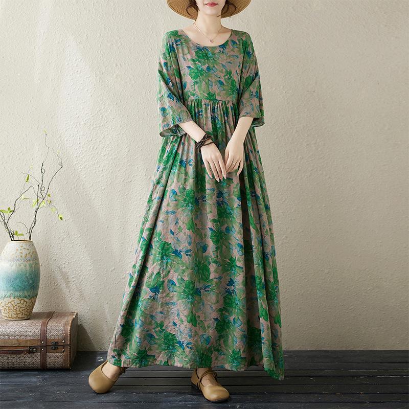 

Летние женские платья с круглым вырезом и коротким рукавом больших размеров One Size зелёный