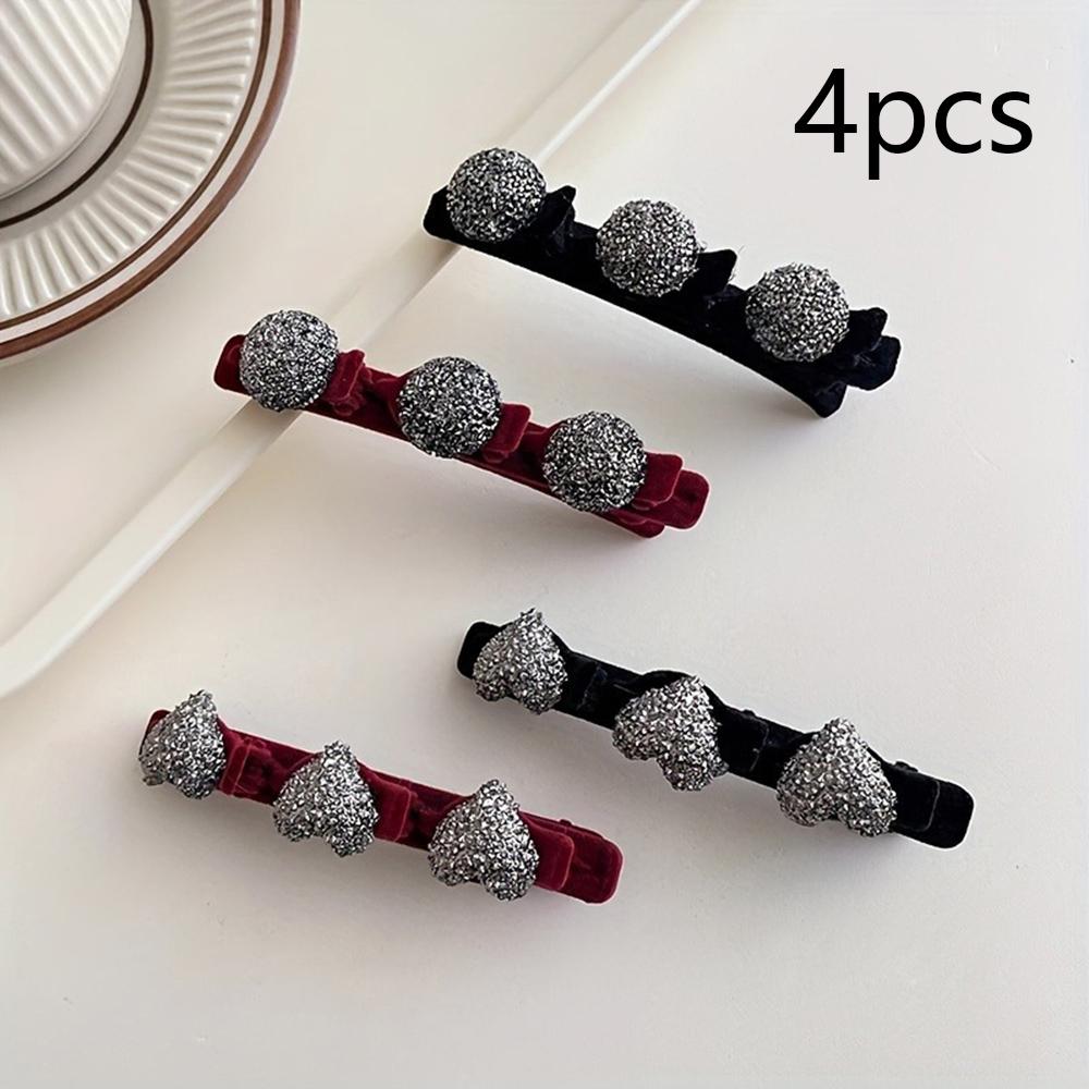 4pcs Flocking Woven Hair Clip Bangs Clip Plush Forehead Clip Side Hair Clip Straight Clip Duckbill Clip Women's Hair Accessory