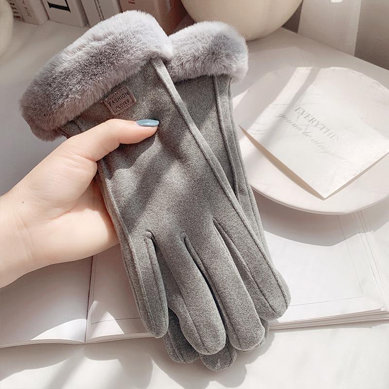 Women'S Autumn Winter Warm Double-Layer Thick Velvet Cycling Cute German Velvet Anti Cold Cycling Windproof Touch Screen Gloves