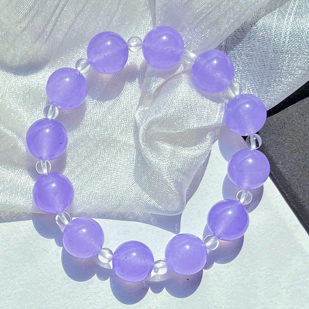 12Mm Violet Quartz Stone Natural White Crystal Design Contrast Bracelet
